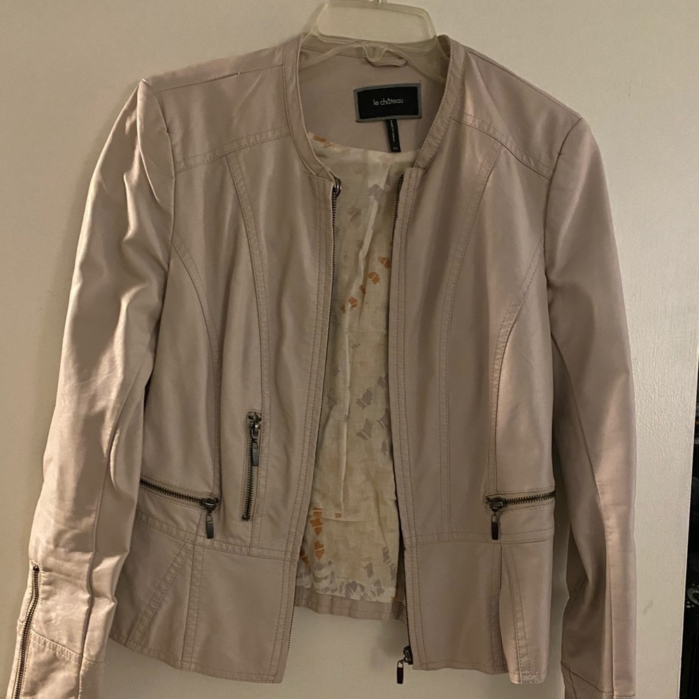 Lé Chateau Taupe Faux Leather Jacket